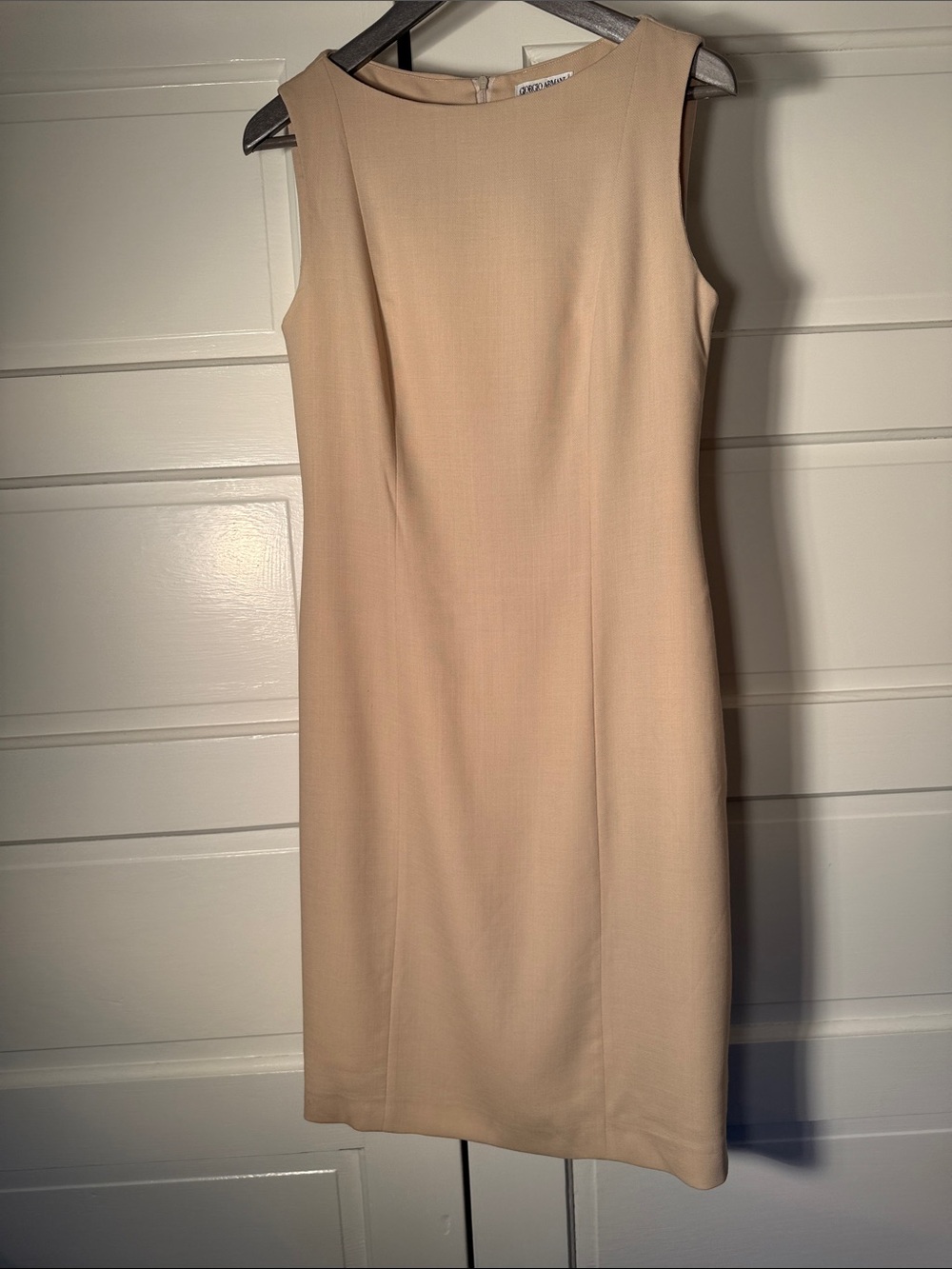 Vintage Giorgio Armani Neutral Wool Sheath Dress Quiet Luxury Italy
